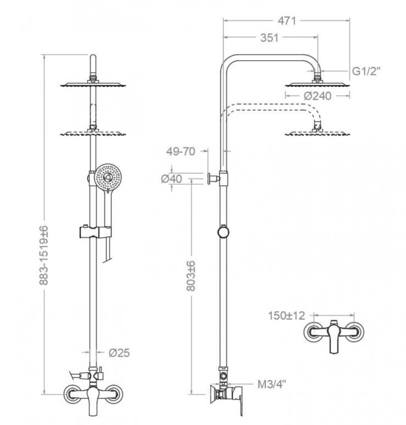 Shower set ramon soler titanium, breeam, single-lever shower set with 1¼ abs valve, chrome 18d307081 vipex