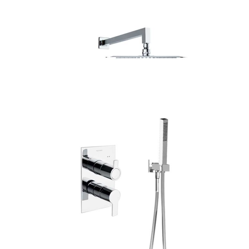 Shower set ramon soler blautherm, single lever 2-way concealed, hand shower, and metallic 250 mm square shower head 94d302558 vipex