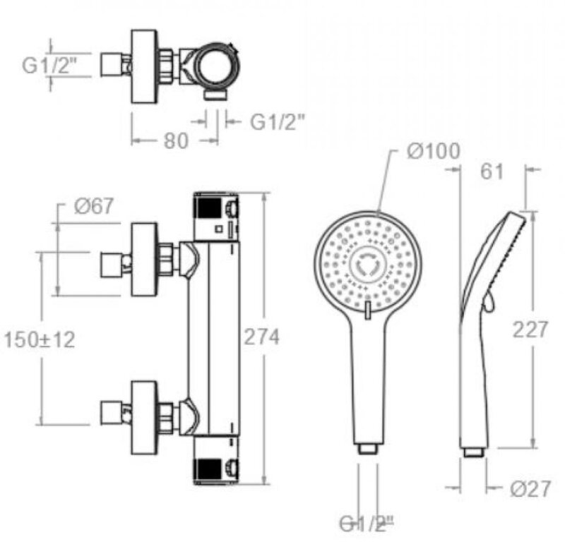 Shower set ramon soler termotech, thermostatic shower, chrome 96d304395 vipex