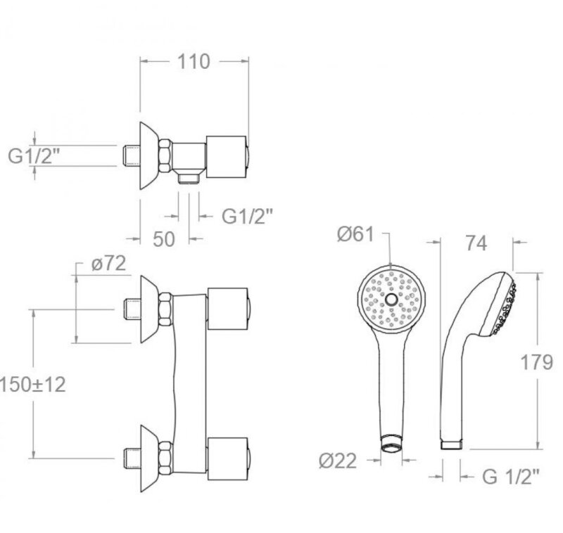 Shower set ramon soler eco, dual-handle, abs support, chrome 70d306235 vipex