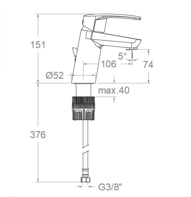 Washbasin mixer ramon soler new fly, tool free, inclined single-handle faucet, s3 cold water start system, chrome 57a305996 vipex