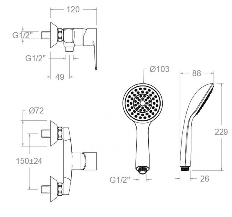 Shower set ramon soler titanium, single-lever, chrome 18d306238 vipex