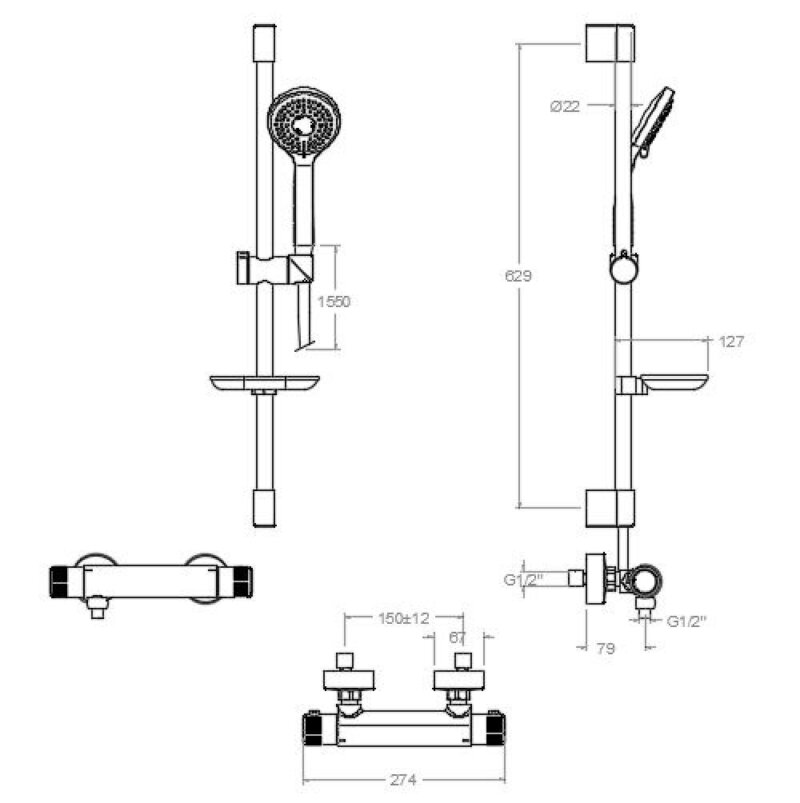 Shower set ramon soler termotech, thermostatic shower, chrome 96d304395 vipex