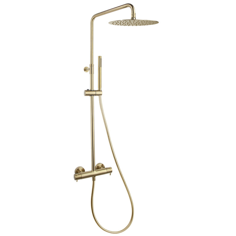 Shower set ramon soler odisea, thermostatic, telescopic column, hand shower, 300 mm metallic overhead, brushed gold 39d307612 vipex