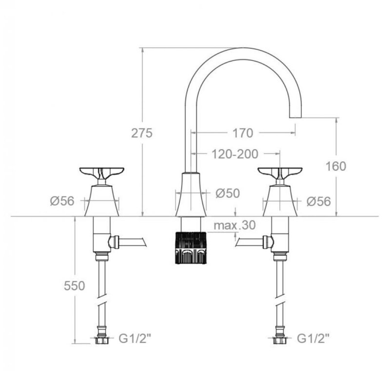 Washbasin mixer ramon soler adagio, 3 hole 170mm, chromed 91a306099 vipex