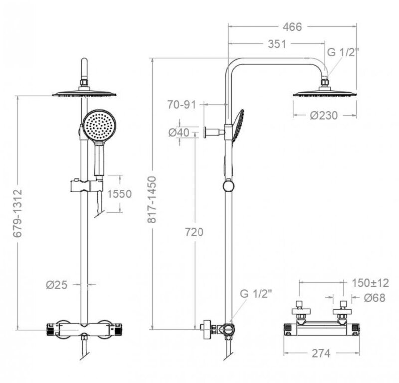 Suihkusetti ramon soler termotech, termostaattinen suihku, ø230 mm pyöreä suihkupää, kromi 96d306604 vipex