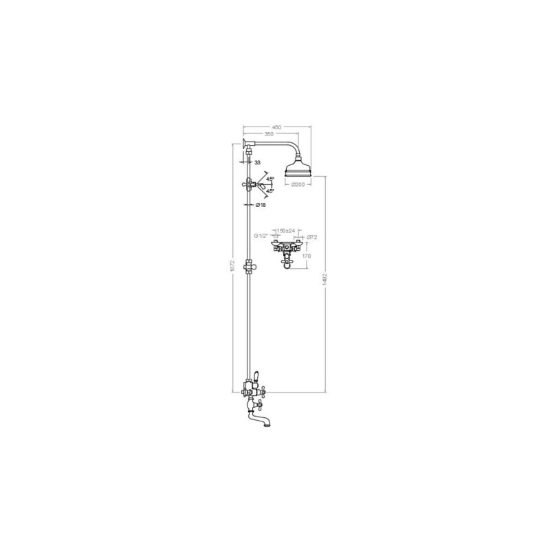 Shower set ramon soler gaudi, with ø 18 mm bar and ø 200 mm overhead shower, fixed height 261866 vipex