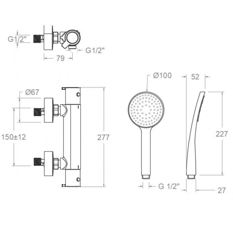 Shower set ramon soler blautherm, thermostatic shower with t1 shower system, chrome 94d305531 vipex