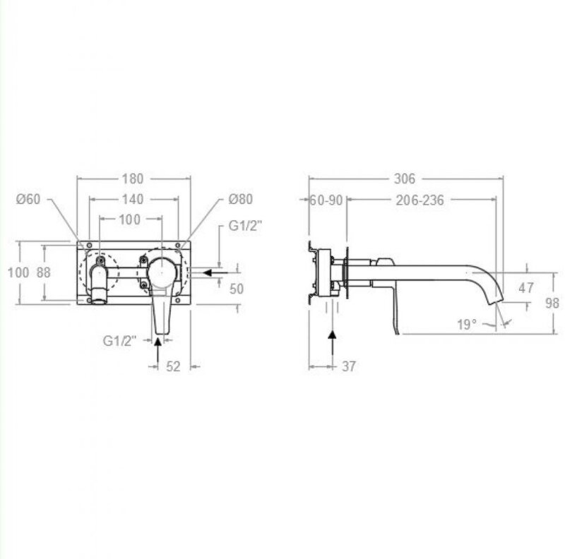 Washbasin mixer ramon soler ypsilon plus concealed, with a 24 cm spout 64a301467 vipex