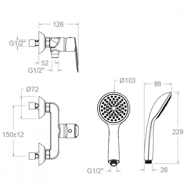 Shower set ramon soler civic, single-handle, chrome 51d307372 vipex