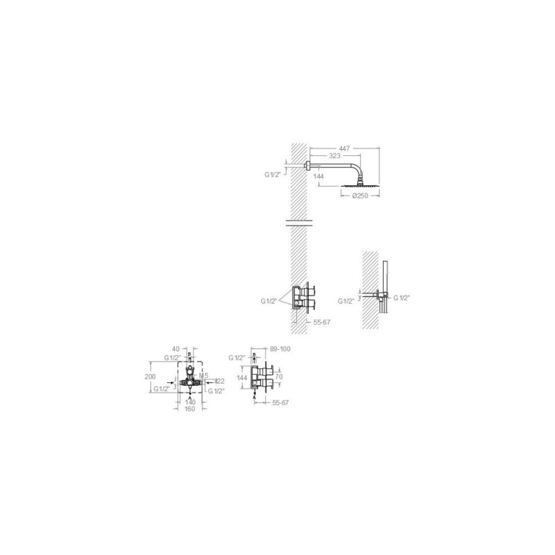 Shower set ramon soler blautherm, thermostatic single lever, hand shower, and 250 mm metal shower head, chrome 94d302551 vipex