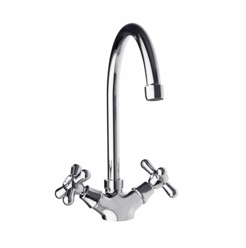 Washbasin mixer ramon soler gaudi, twin tap with swivel spout, with brass pop-up waste 1¼" ref. 1167, chromed 300156 vipex