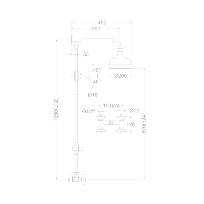 Shower set ramon soler gaudi, with ø 18 mm bar and ø 200 mm overhead shower, fixed height 261866 vipex