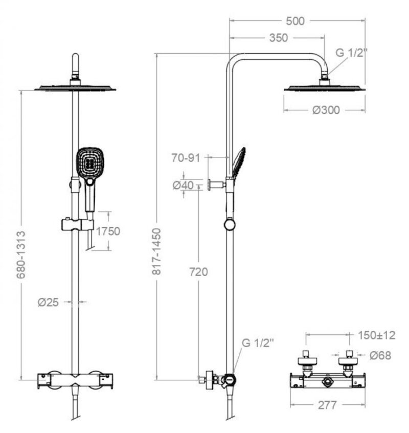 Shower set ramon soler blautherm, thermostat mixer with 300 mm round showerhead, chrome 94d309399 vipex