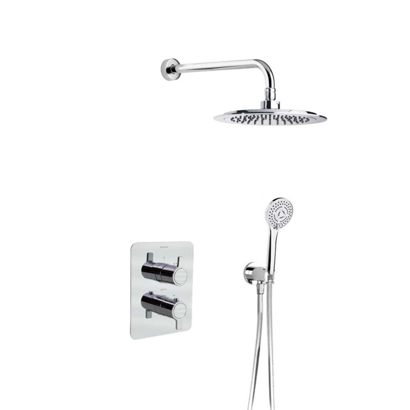 Shower set ramon soler blautherm, thermostatic 2-way concealed mixer, water outlet, hand shower, and 240 mm abs round headshower, chrome 94d302547 vipex