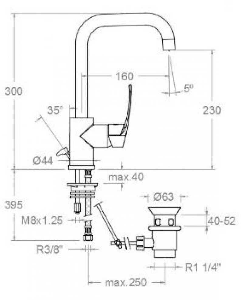 Washbasin mixer ramon soler new fly, single-handle faucet with swivel spout, chrome 57a303580 vipex