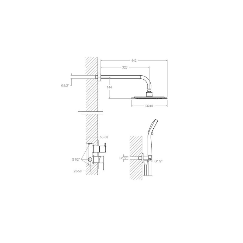 Shower set ramon soler blautherm, single lever mixer with hand shower and 240 mm abs shower head, chrome 94c301586 vipex