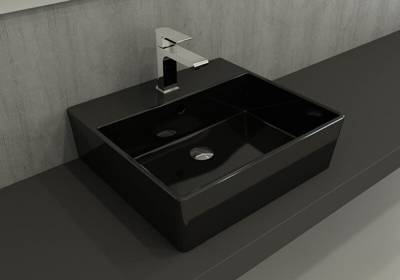 Bocchi milano basin 50 cm with tap & overflow hole glossy black (1216-005-0126) black vipex