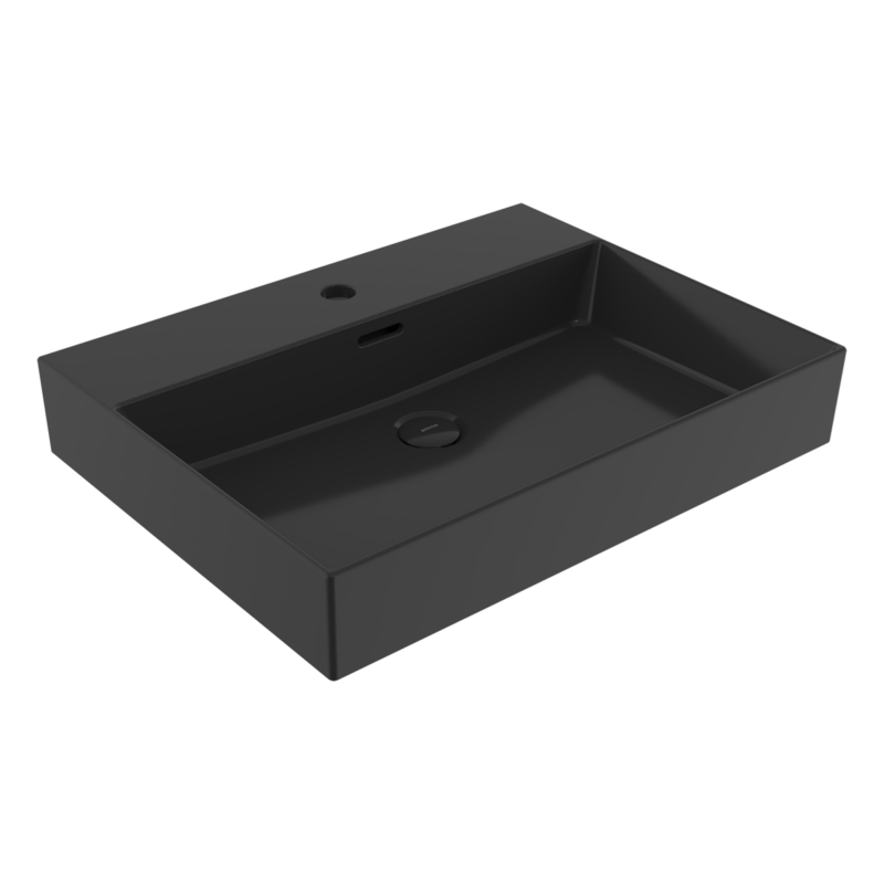 Bocchi milano basin 60 cm with tap & overflow hole glossy black (1376-005-0126) black vipex