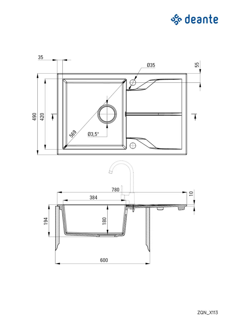 Deante andante granite kitchen sink zqn n113 780x490x194 mm nero vipex